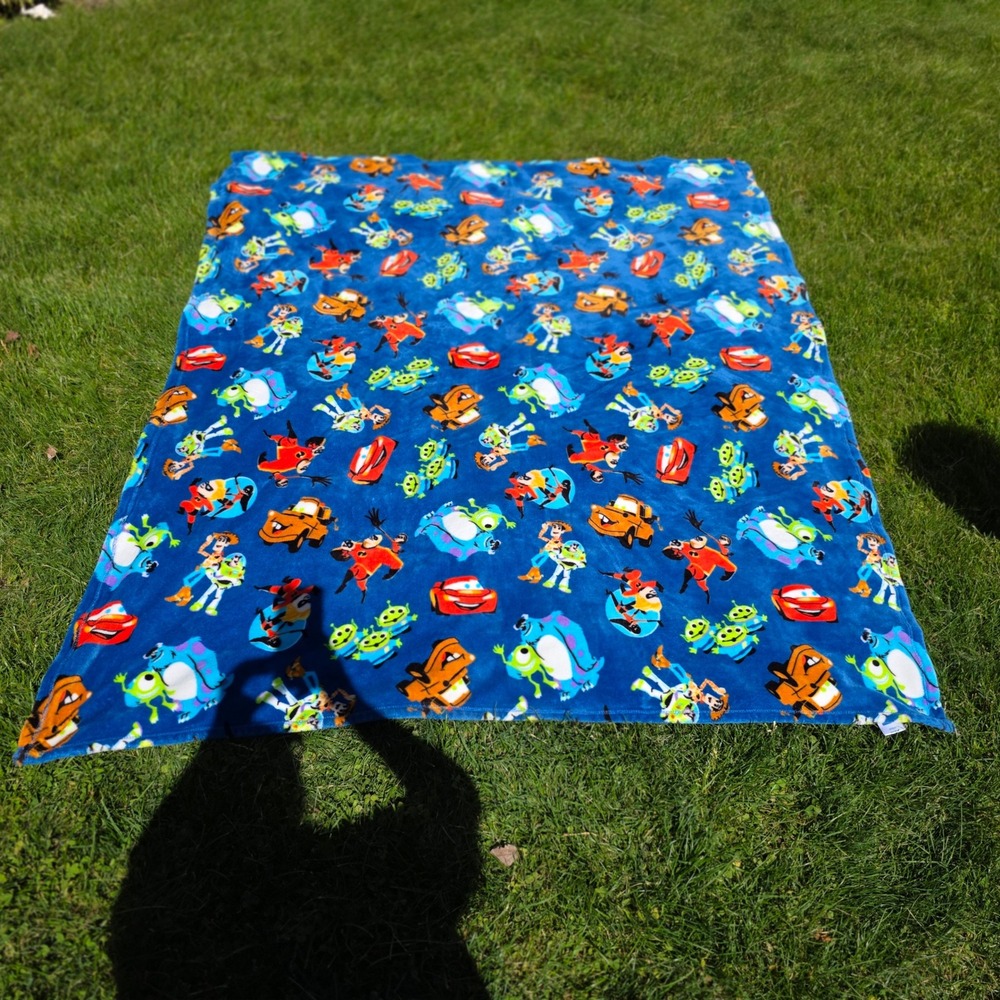 RARE Disney Pixar Plush Throw Blanket Blue Toy Story Cars Monsters Inc 60x50